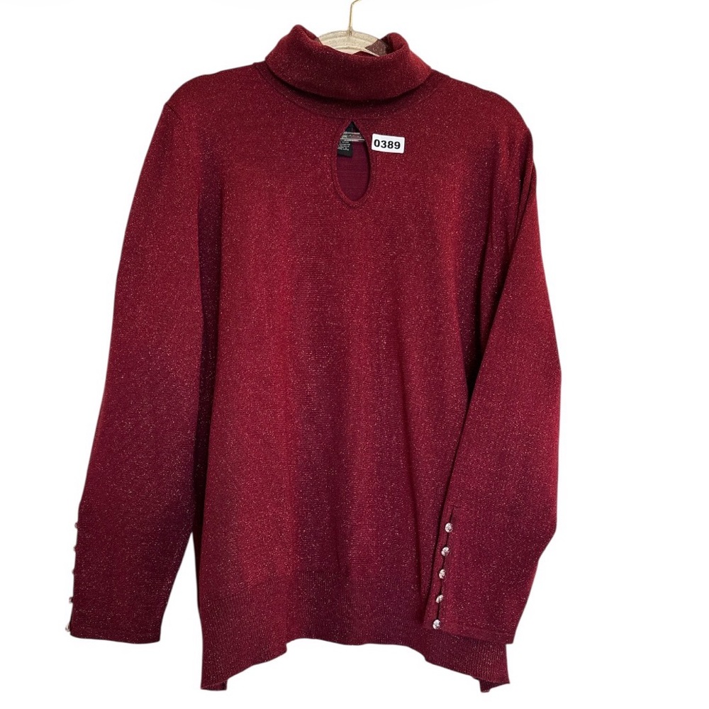 Lane Bryant Burgundy Turtleneck Sweater Women’s 22/24 Key Hole Metallic Party